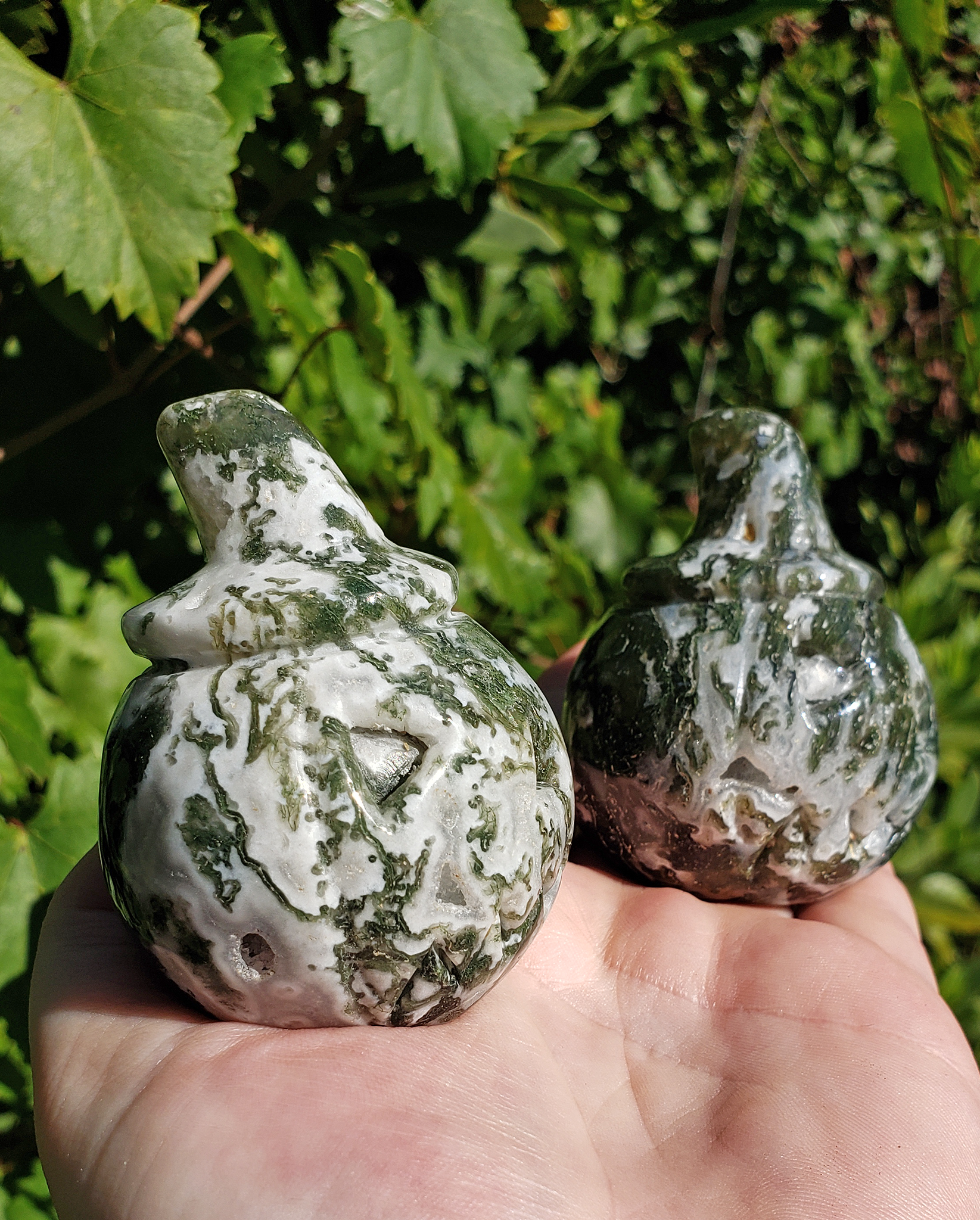 Tree Agate Gemstone Spooky Pumpkin Totem Jack-o-Lantern Carving