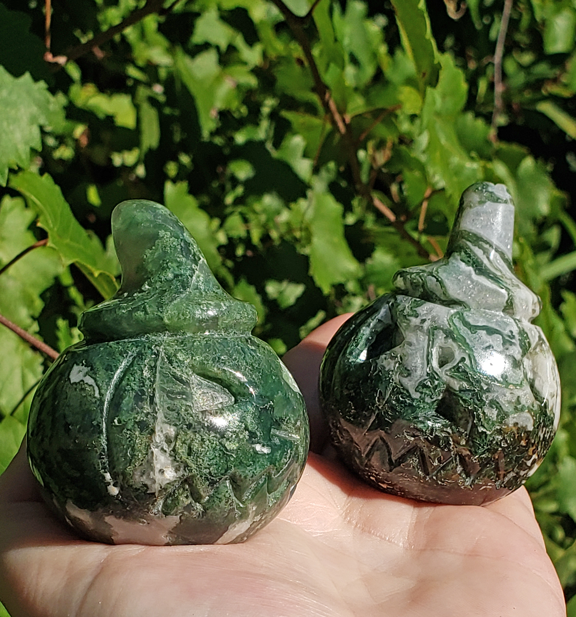 Tree Agate Gemstone Spooky Pumpkin Totem Jack-o-Lantern Carving