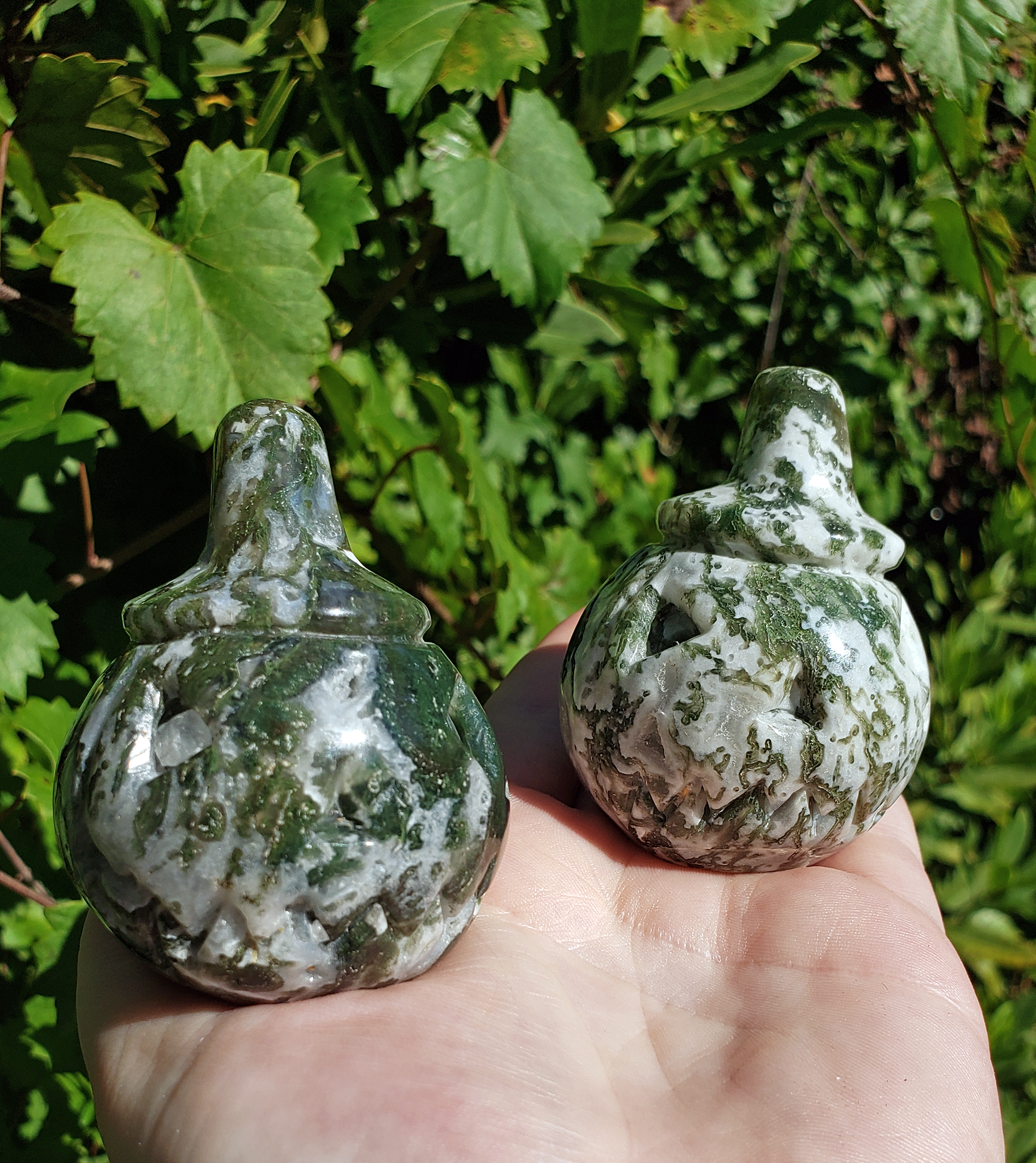 Tree Agate Gemstone Spooky Pumpkin Totem Jack-o-Lantern