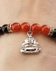 Carnelian & Onyx 8mm Gemstone with Buddha Charm Bracelet | Crystal Gemstone Shop.