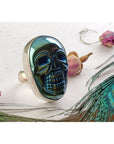 Cobalt Titanium Gemstone Skull Sterling Silver Ring 2