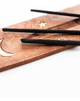 Moon & Star Brass Inlay Wood Incense Burner Tray 2