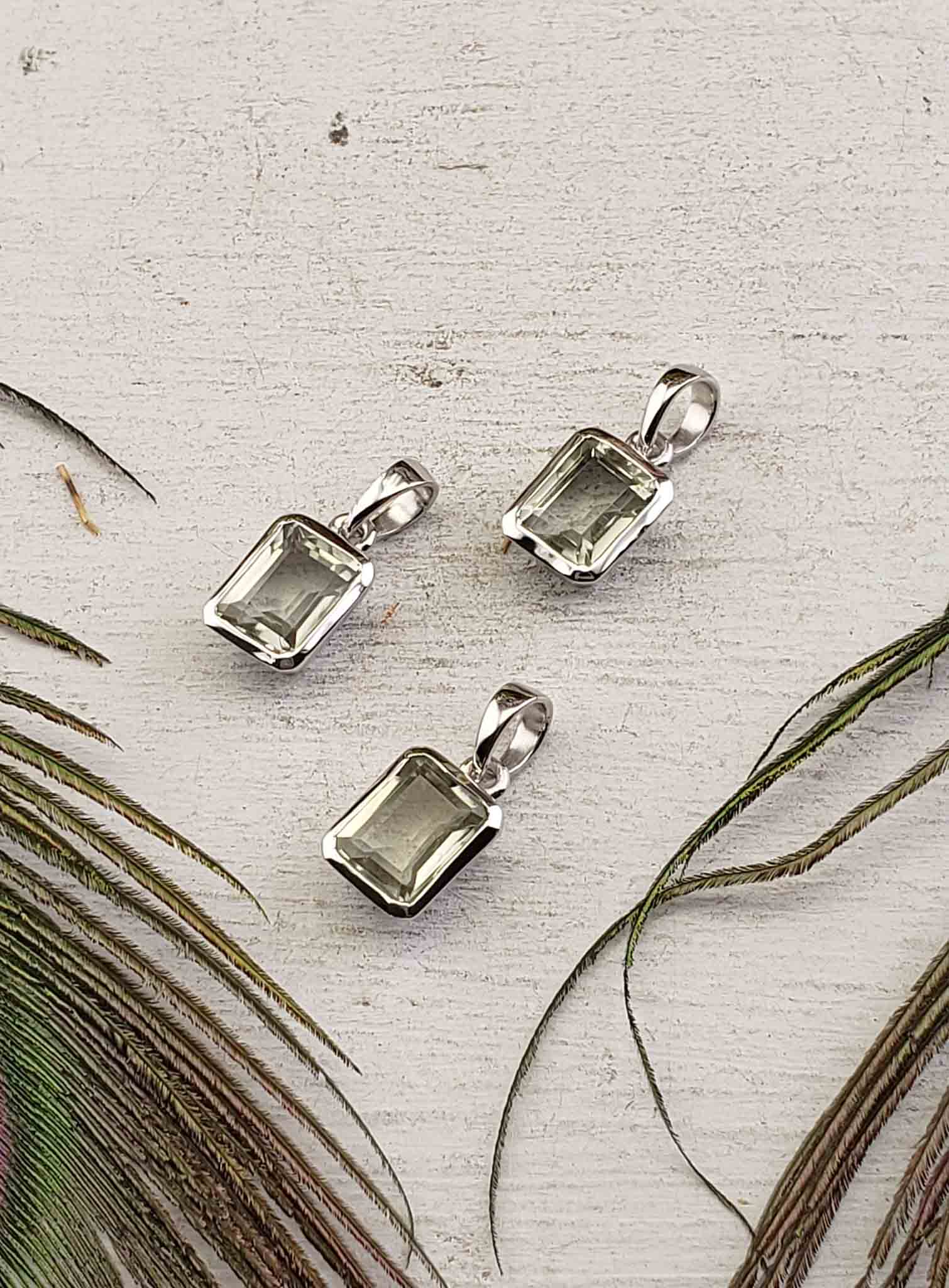 Green Amethyst Gemstone Sterling Silver Pendant - Laurie