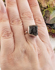 Moldavite Meteorite Sterling Silver Ring- Adjustable Sterling Band - Star Mist 2