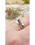 Gemstone Inlay Sterling Silver Band with Opal, Turquoise, Mother of Pearl, Coral, Onyx 5