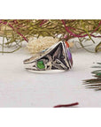 Gemstone Inlay Sterling Silver Ring with Agate, Coral, Mother of Pearl, Turquoise 4
