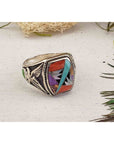 Gemstone Inlay Sterling Silver Ring with Agate, Coral, Mother of Pearl, Turquoise 6