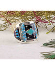 Gemstone Inlay Sterling Silver Ring with Turquoise, Mother of Pearl, Coral, Onyx 3