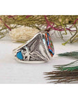 Gemstone Inlay Sterling Silver Ring with Turquoise, Mother of Pearl, Coral, Onyx 2