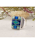 Gemstone Inlay Sterling Silver Ring with Opal and Onyx 3