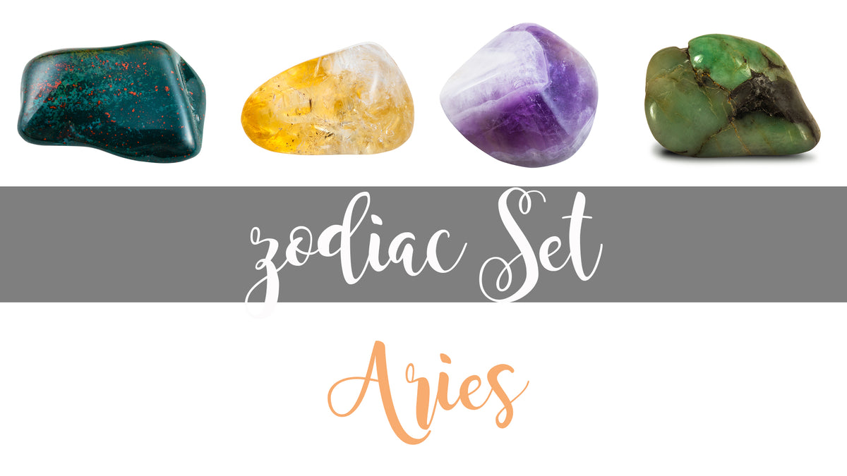 Aries Zodiac Pocket Stone Set 4 Intuitively Selected Gemstones with