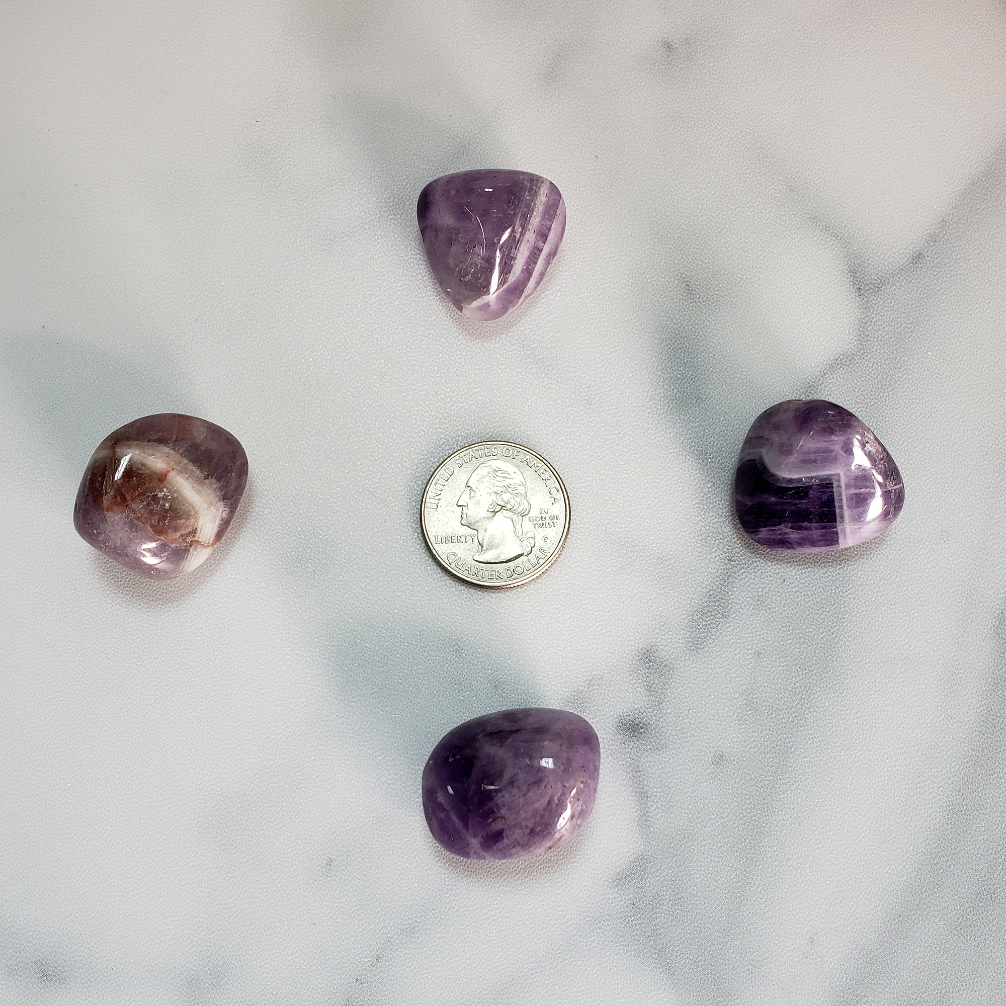 Dogtooth Amethyst Tumbled Crystal - Freeform One Stone - Size Comparison