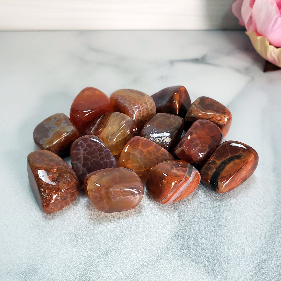 Fire Agate Natural Tumbled Crystal - One Stone - On Tile 2
