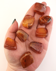 Fire Agate Natural Tumbled Crystal - One Stone - In Hand White Background