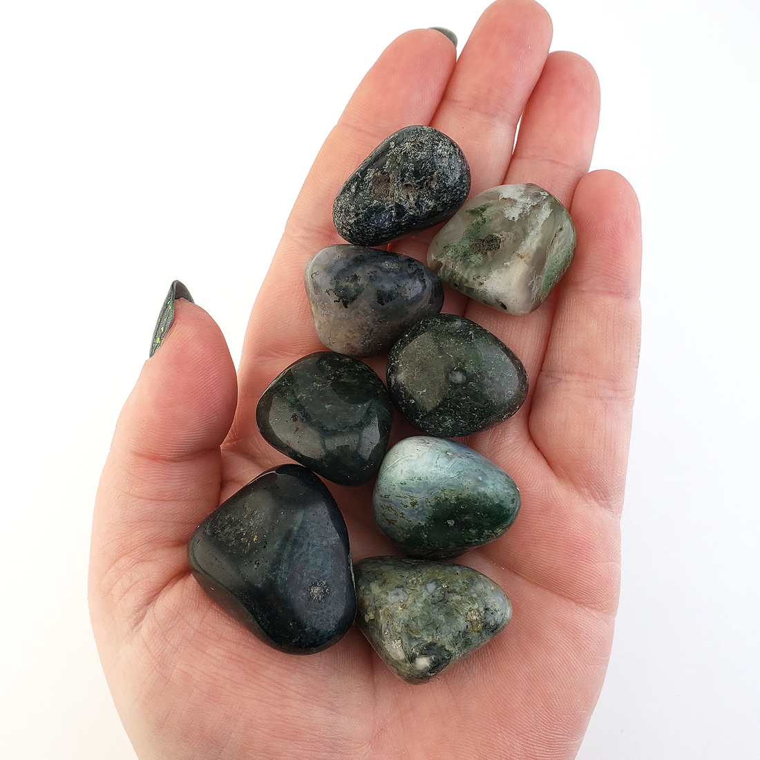 Moss Agate Natural Tumbled Crystal - One Stone - In Hand