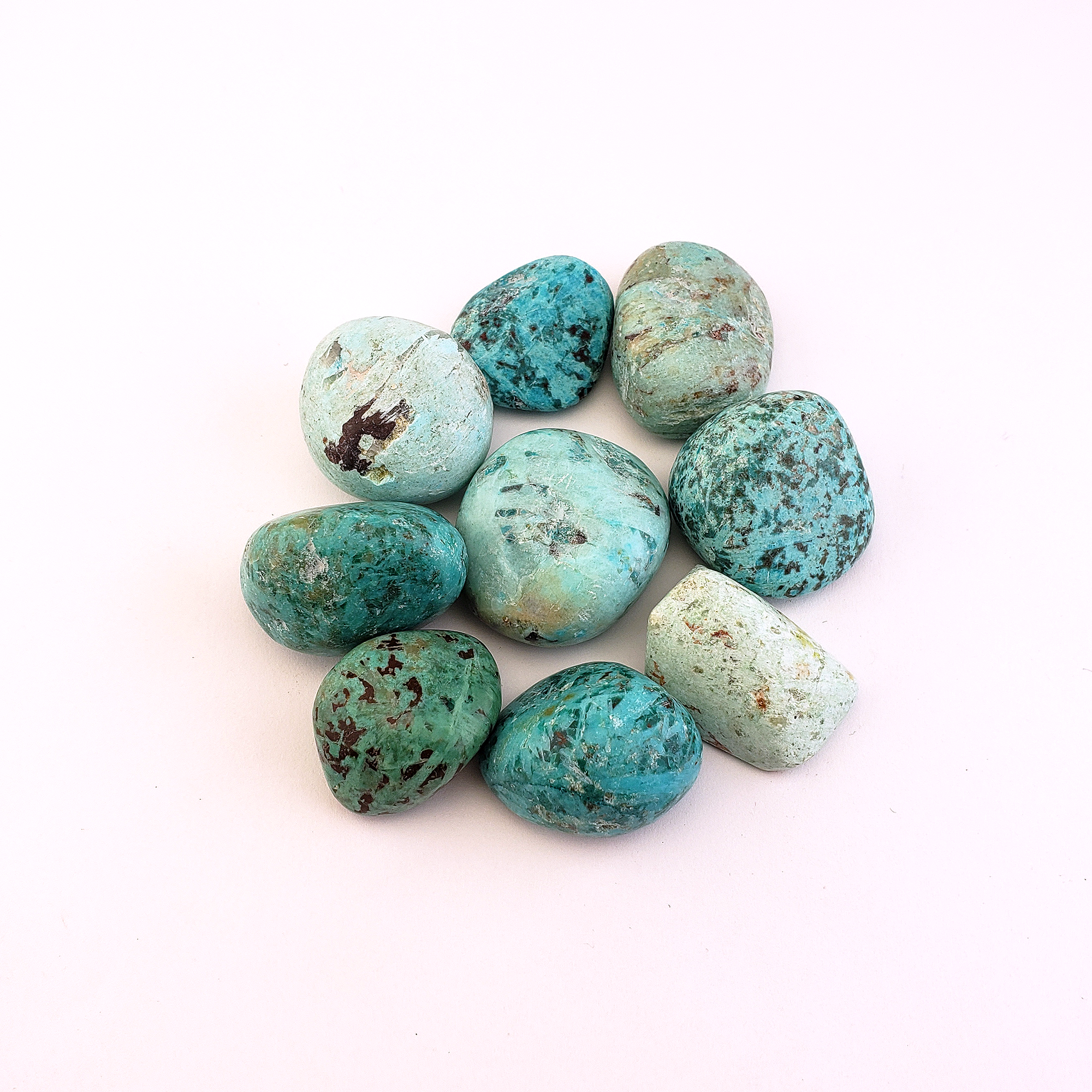 Peruvian Turquoise Natural Tumbled Stone - One Stone - White Background 2