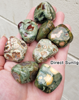 Green Rainforest Rhyolite Natural Tumbled Stone - One Stone - In Direct Sunlight
