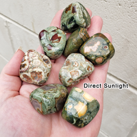 Green Rainforest Rhyolite Natural Tumbled Stone - One Stone - In Direct Sunlight