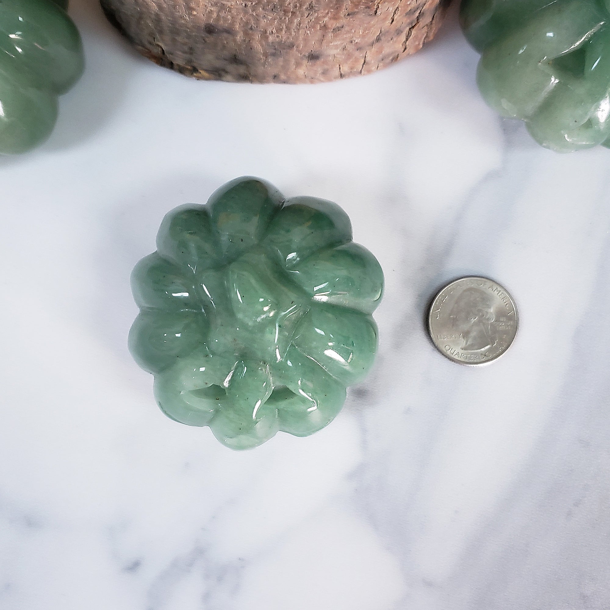 Green Aventurine Crystal Carving Natural Gemstone Jack-O-Lantern | Lucky Pumpkin - 3