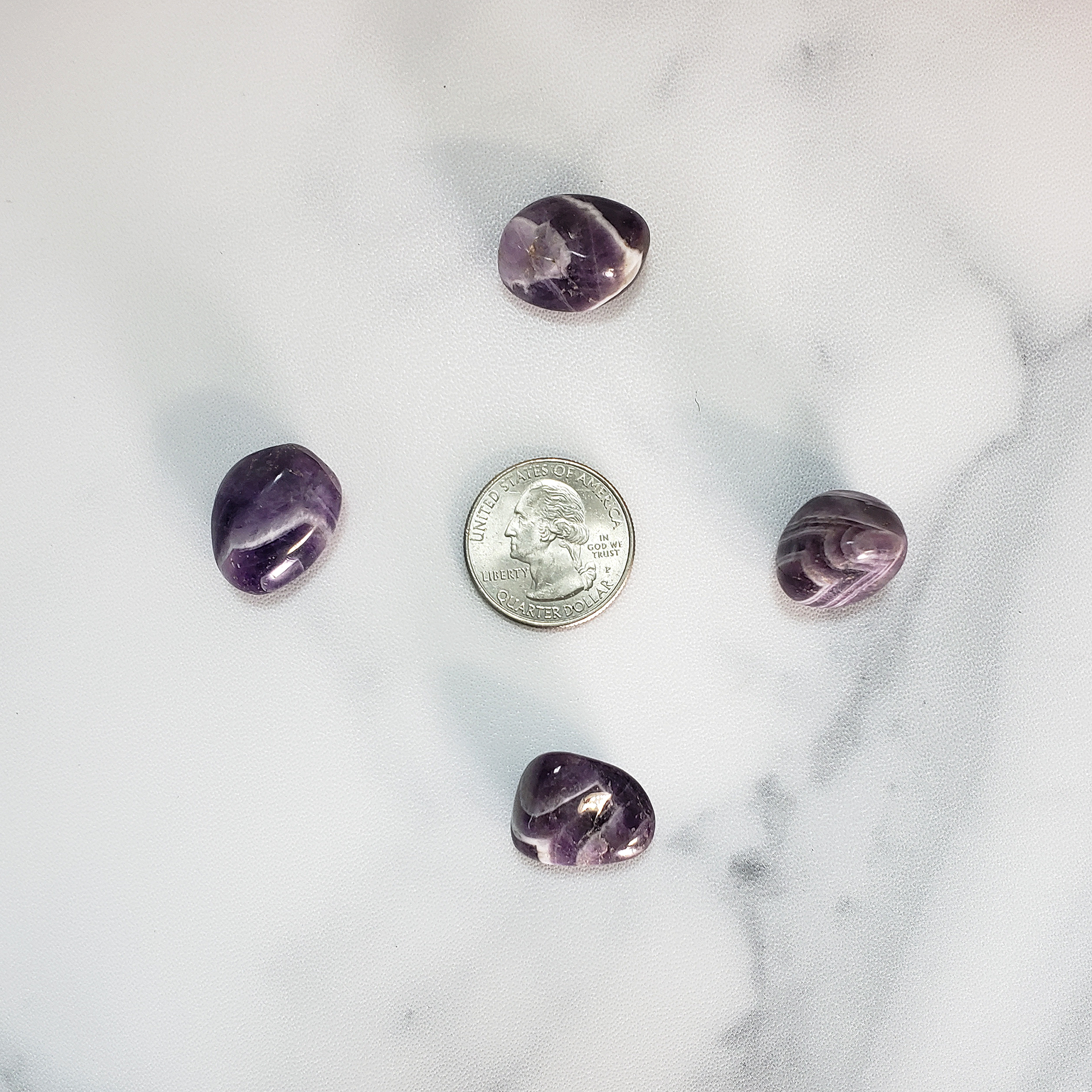 Chevron Amethyst Natural Tumbled Crystal - Small One Stone - Size Comparison