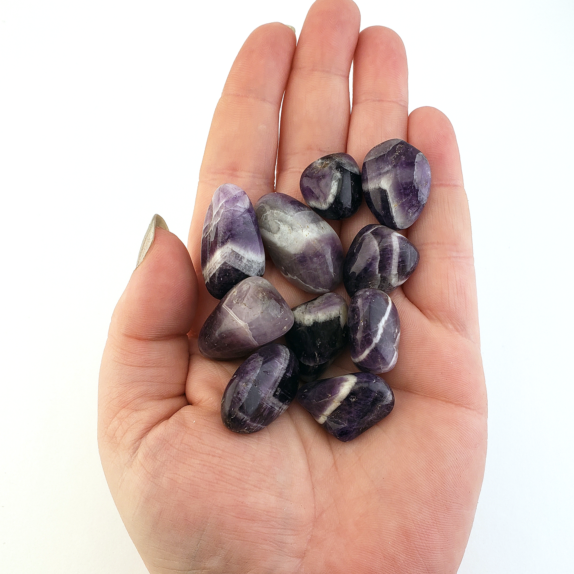 Chevron Amethyst Natural Tumbled Crystal - Small One Stone - In Palm of Hand