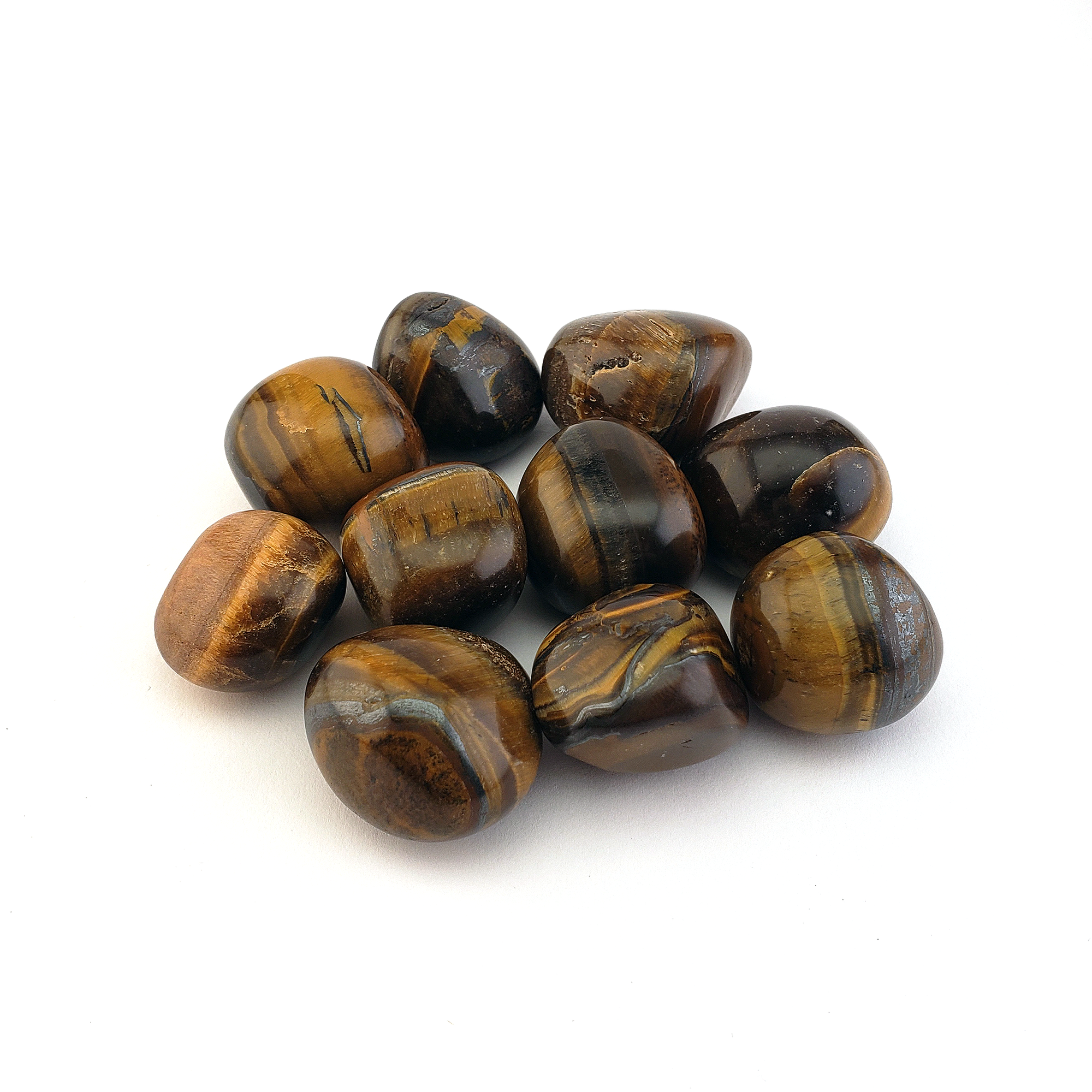 Tigers Eye Natural Tumbled Crystal - One Stone - White Background