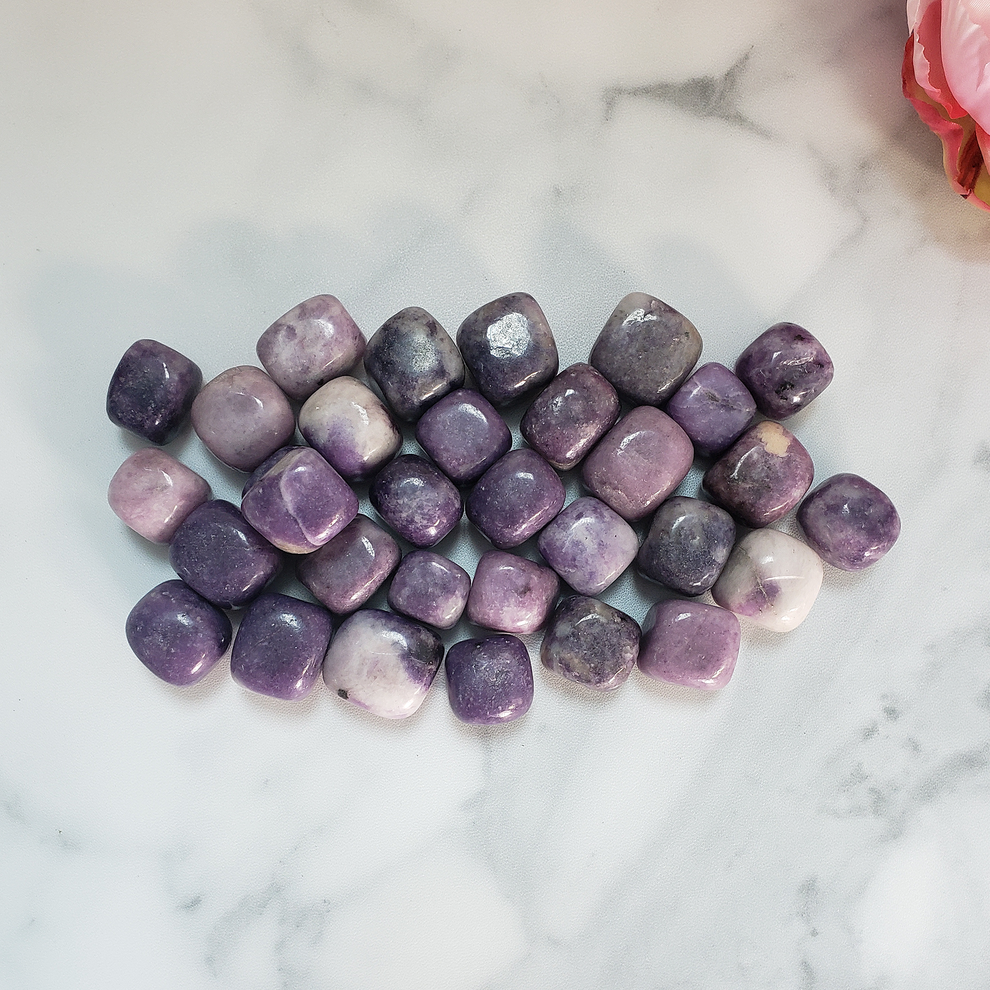 Lepidolite Stone Natural Tumbled Crystal - One Stone - Spread Lepidolite on Tile