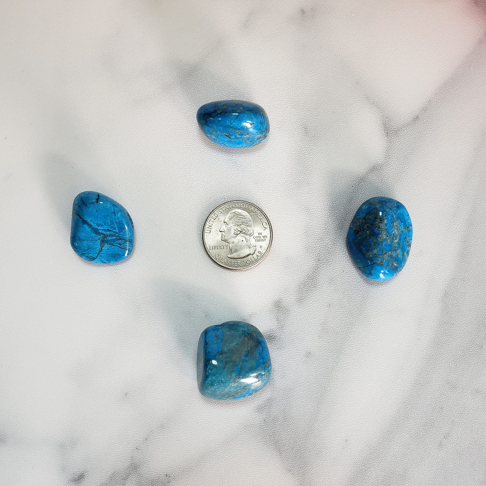 Turquenite Blue Howlite Dyed Tumbled Stone - One Stone - Size Comparison