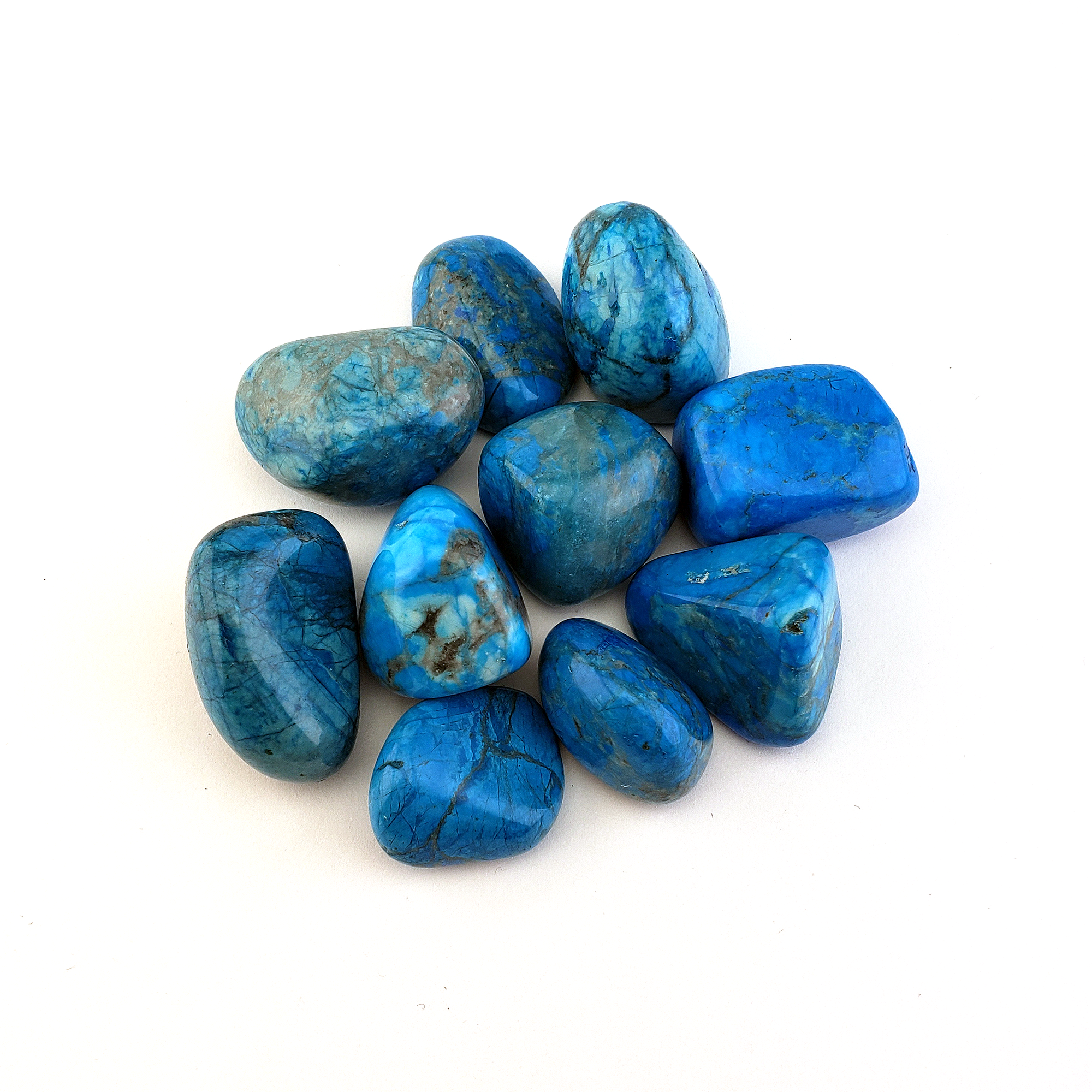 Turquenite Blue Howlite Dyed Tumbled Stone - One Stone - White Background 2