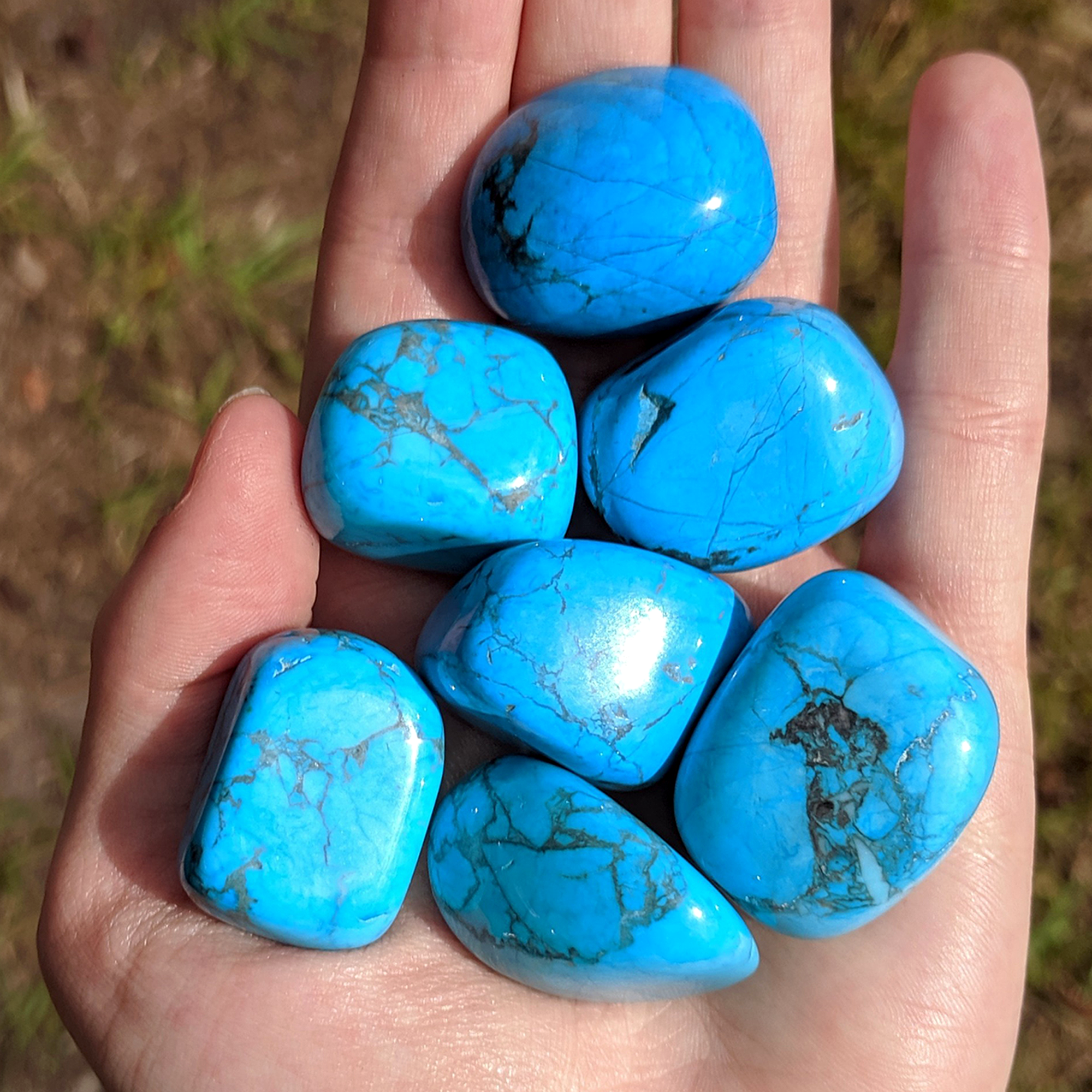 Turquenite Blue Howlite Dyed Tumbled Stone - One Stone - Outdoor Photo