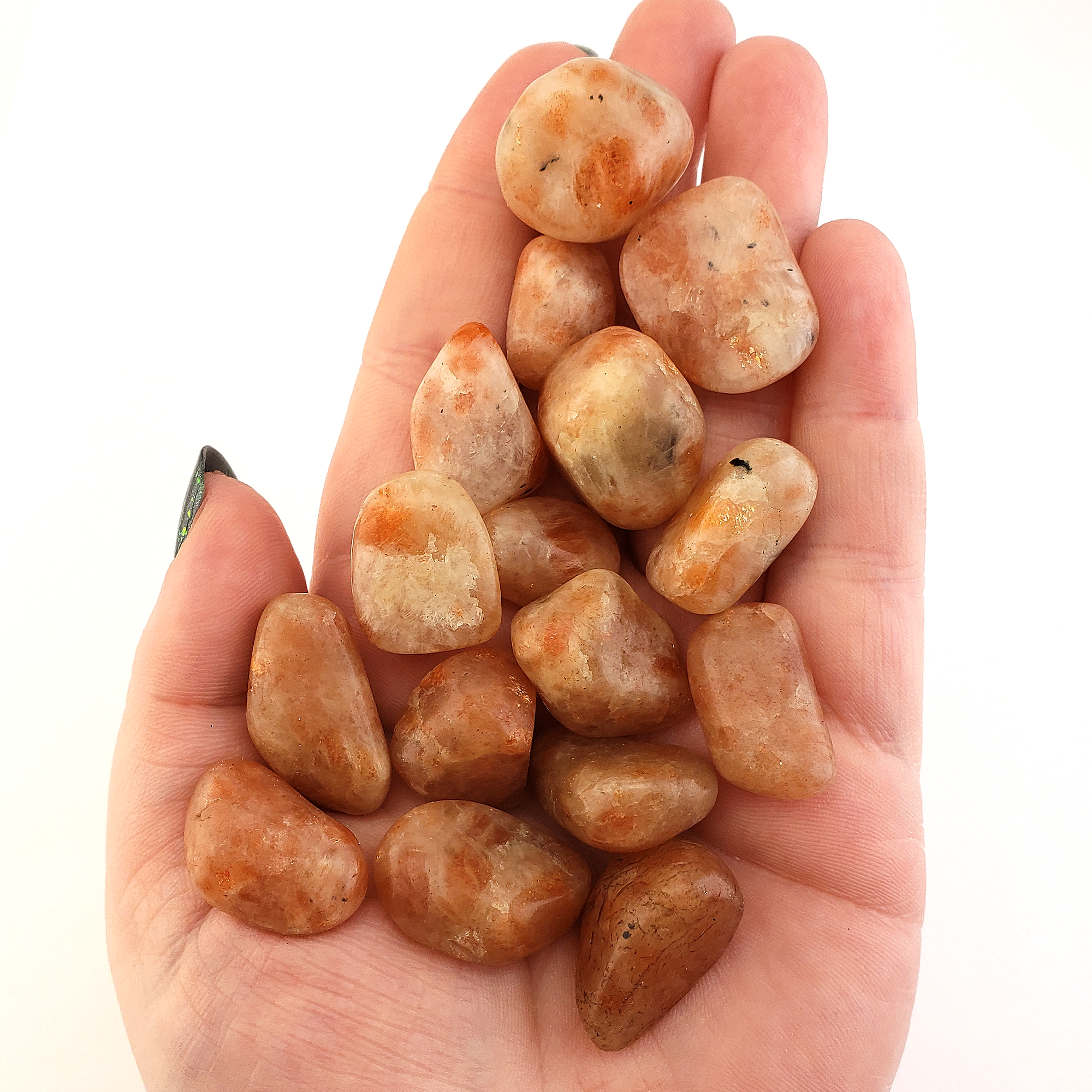 Sunstone Natural Tumbled Stone - Small One Stone - In Hand, White Background