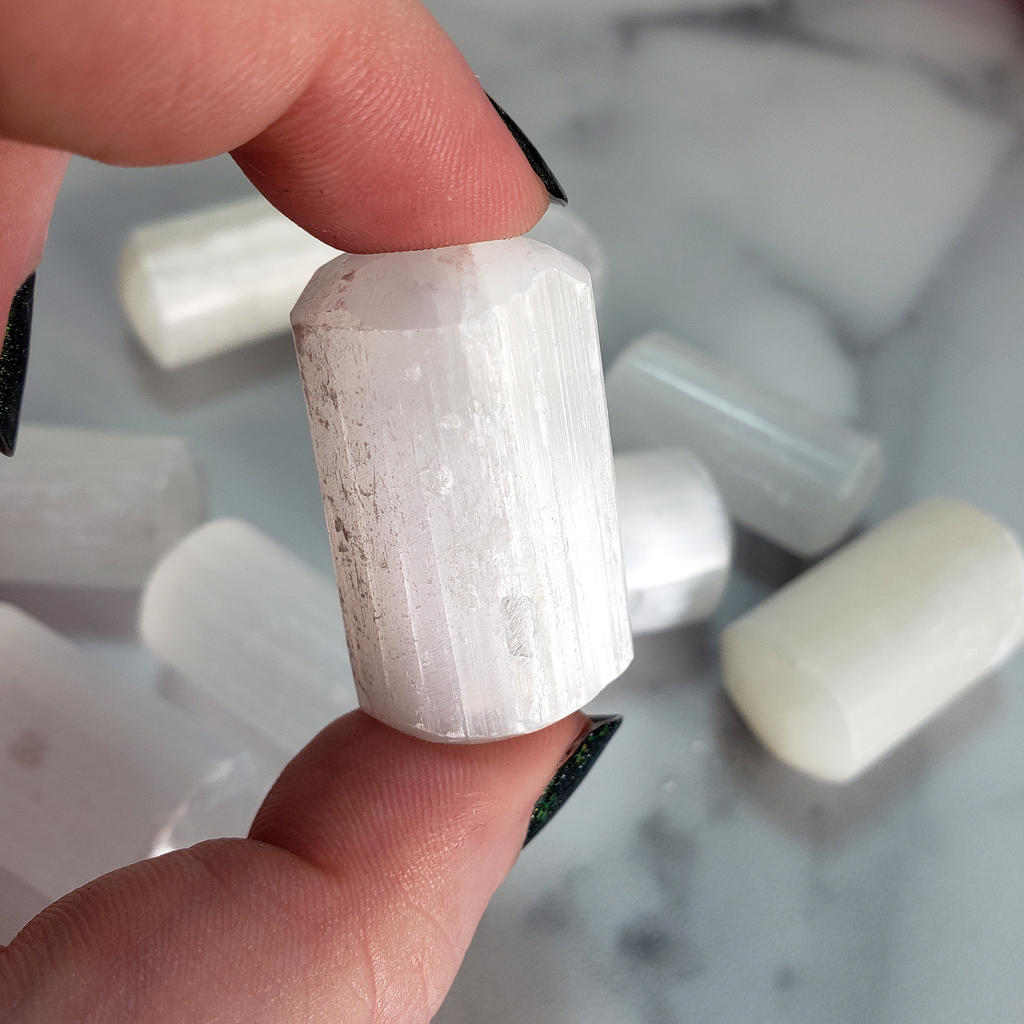 Selenite Crystal Semi-Tumbled Gemstone - One Stone - Close Up