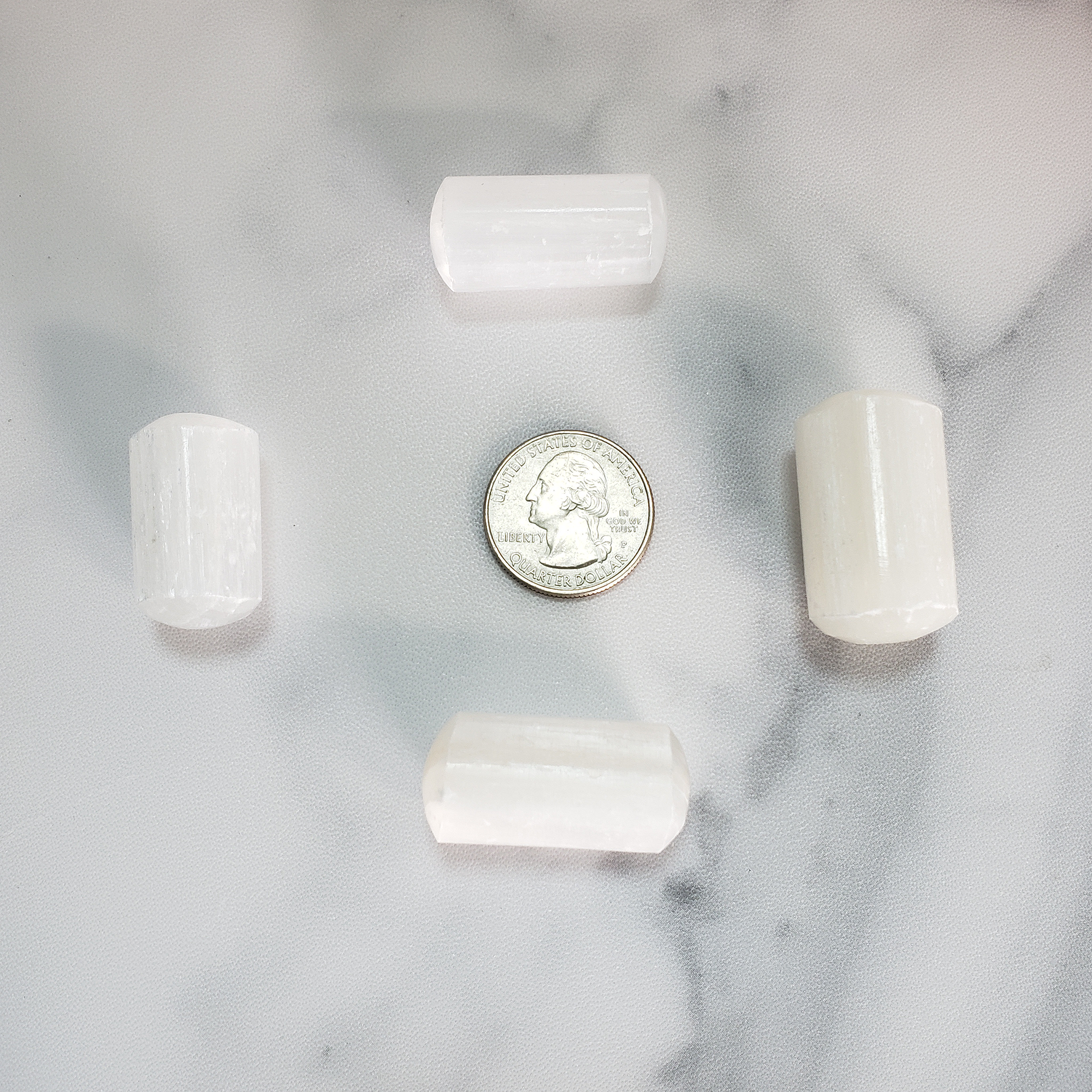 Selenite Crystal Semi-Tumbled Gemstone - One Stone - Size Comparison