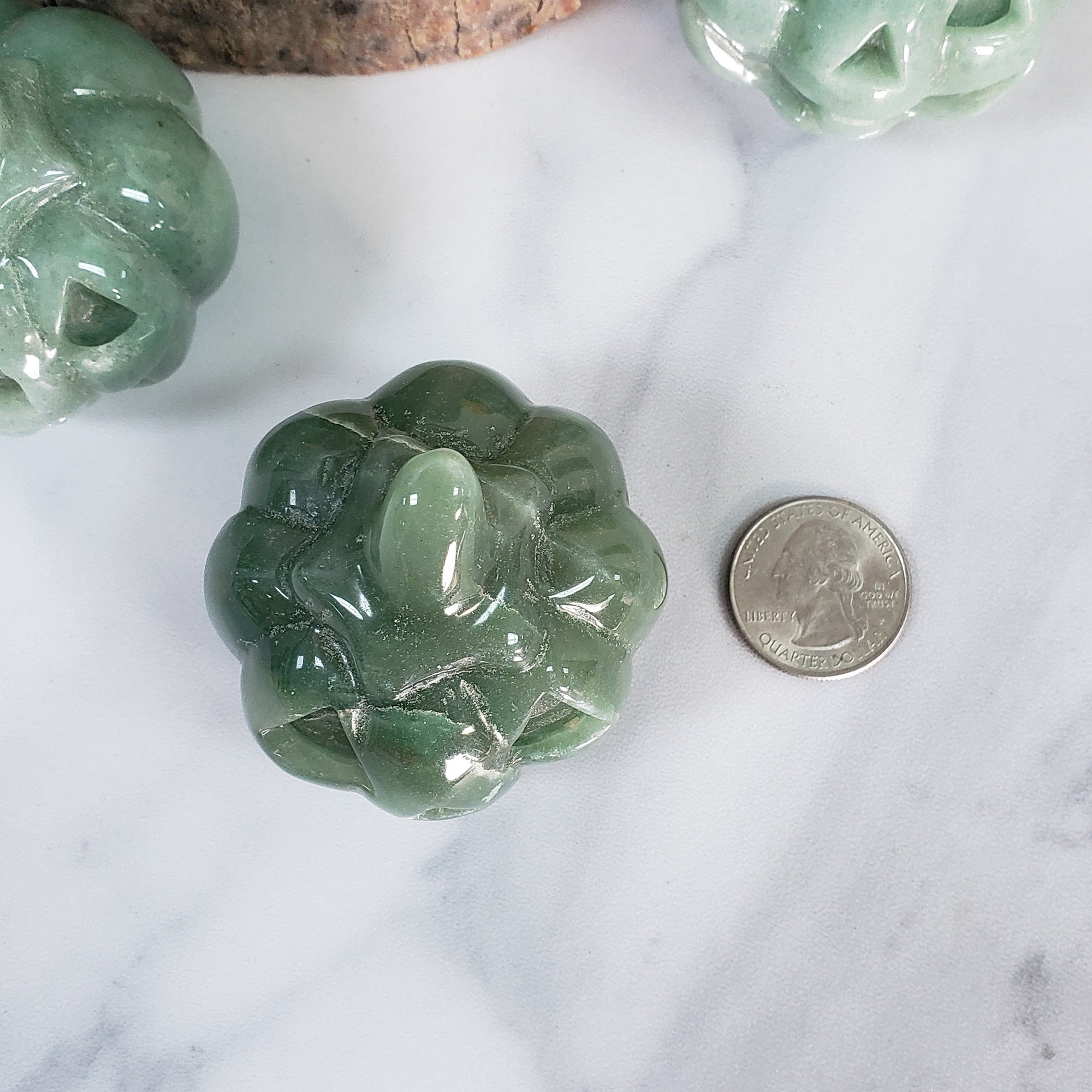 Green Aventurine Crystal Carving Natural Gemstone Jack-O-Lantern | Good Luck Pumpkin - Halloween Gifts