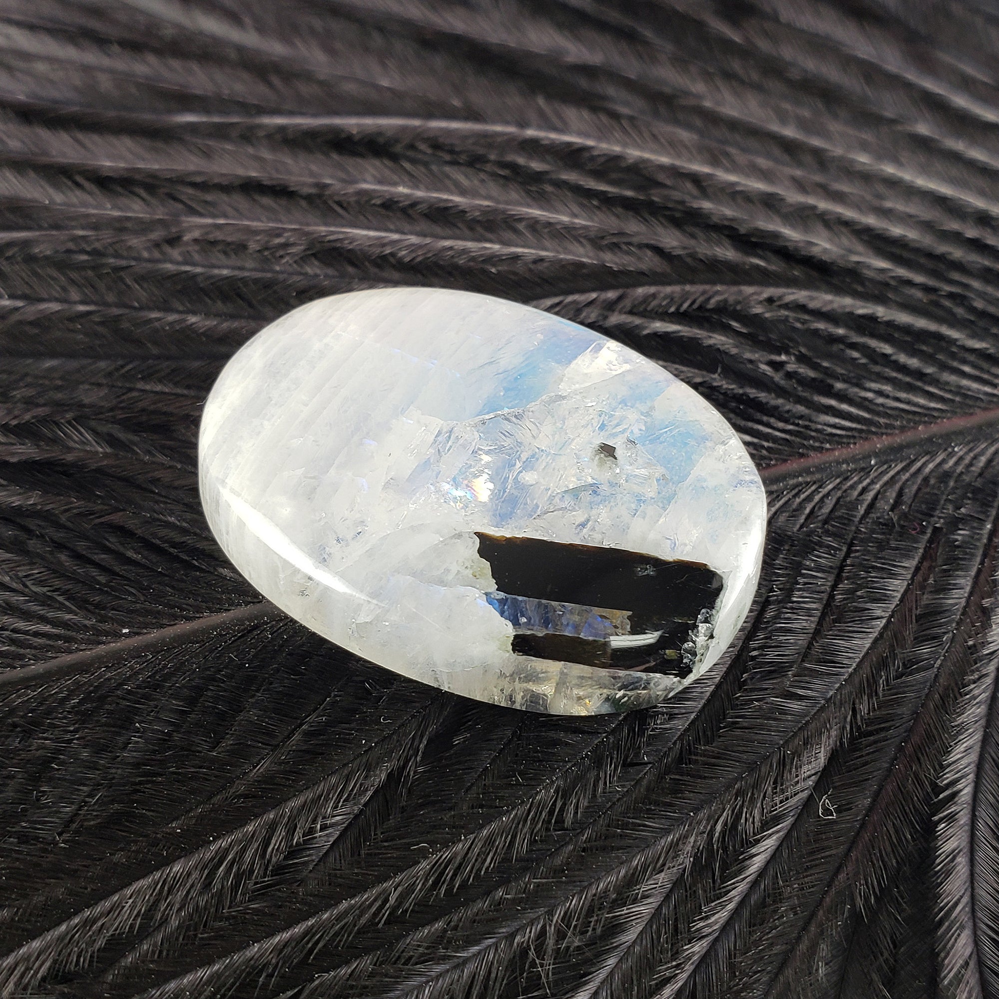 Unique 41 Carat Flashy Rainbow Moonstone Crystal Cabochon Natural High Quality Gemstone | Symphony - 4