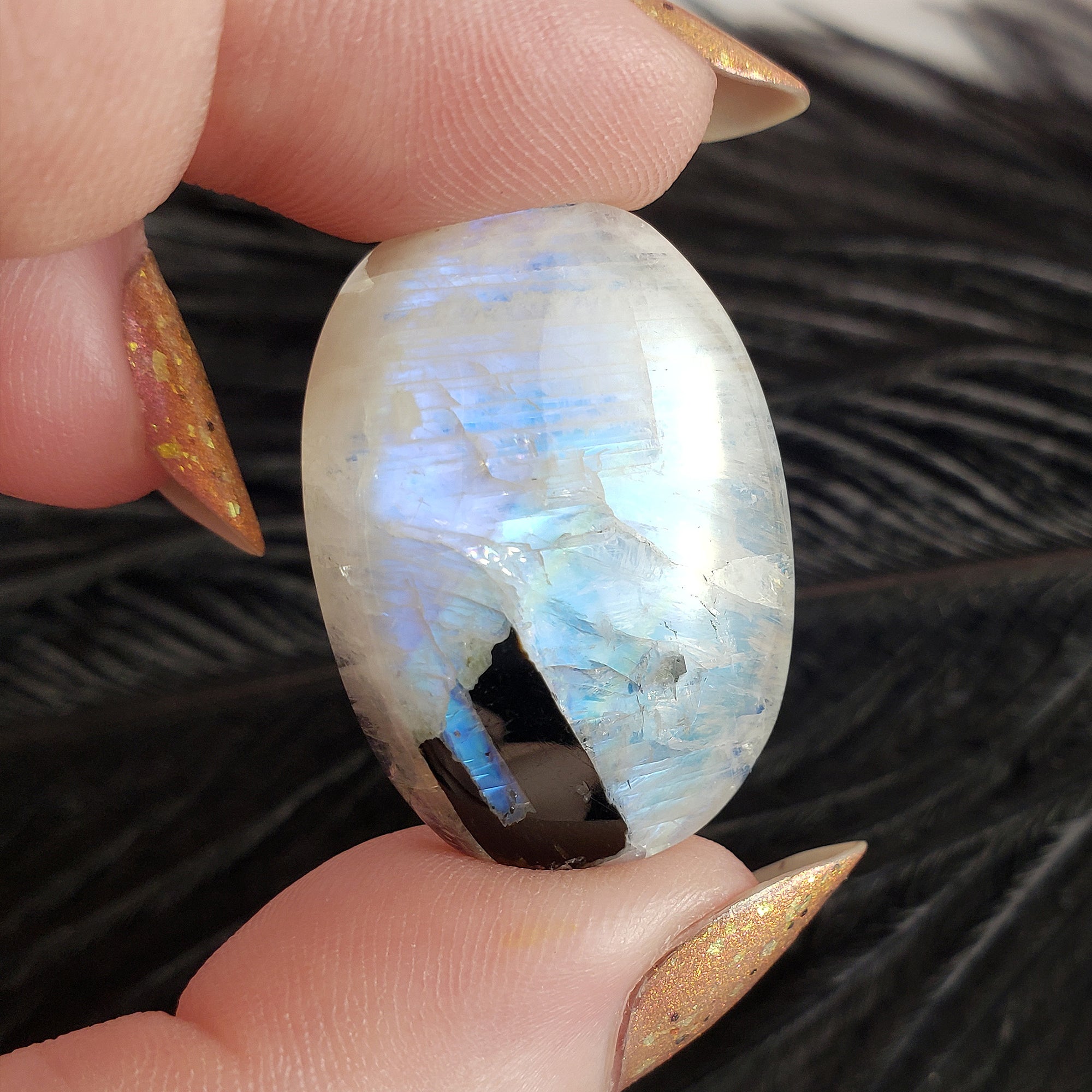 Unique 41 Carat Flashy Rainbow Moonstone Crystal Cabochon Natural High Quality Gemstone | Symphony - 5