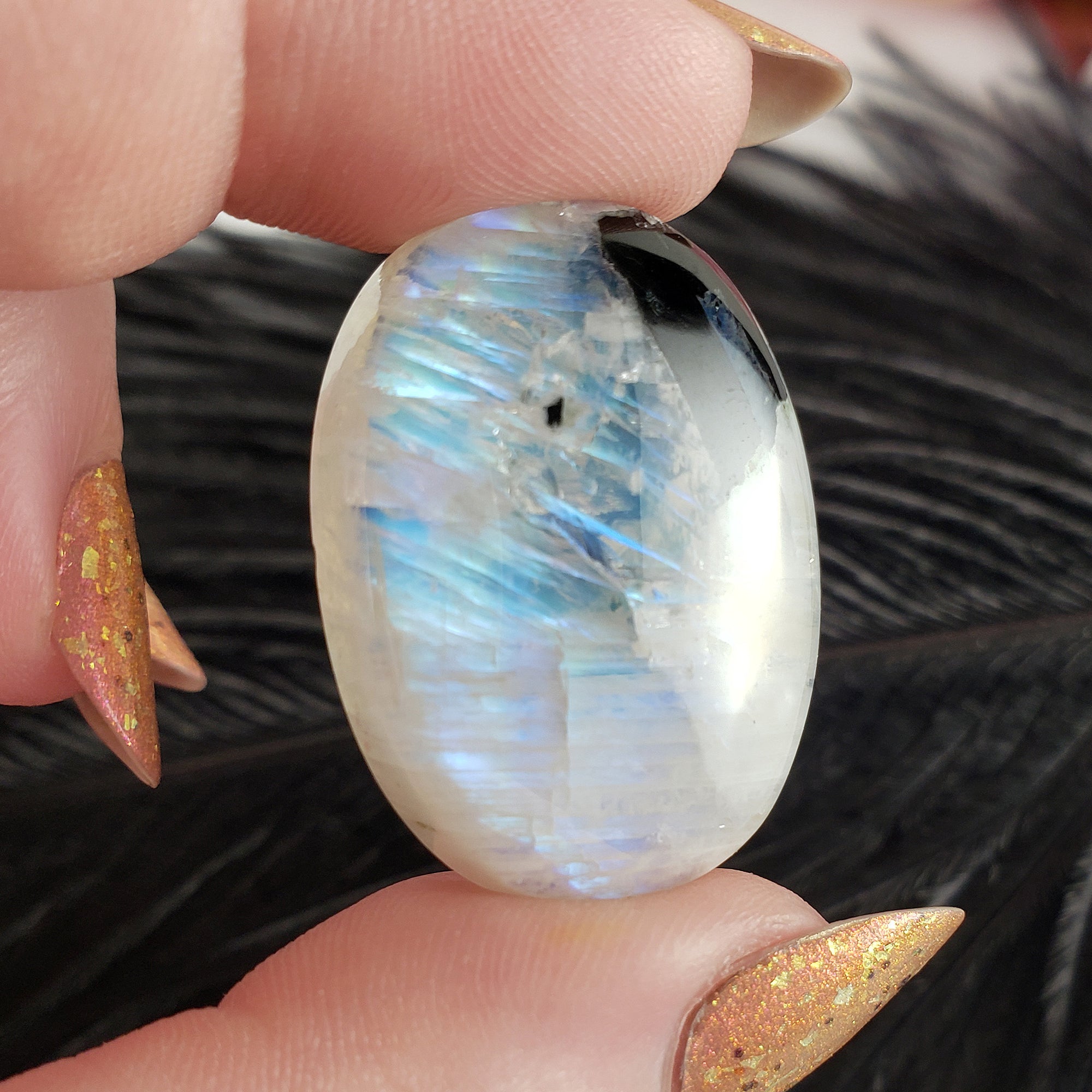 Unique 41 Carat Flashy Rainbow Moonstone Crystal Cabochon Natural High Quality Gemstone | Symphony