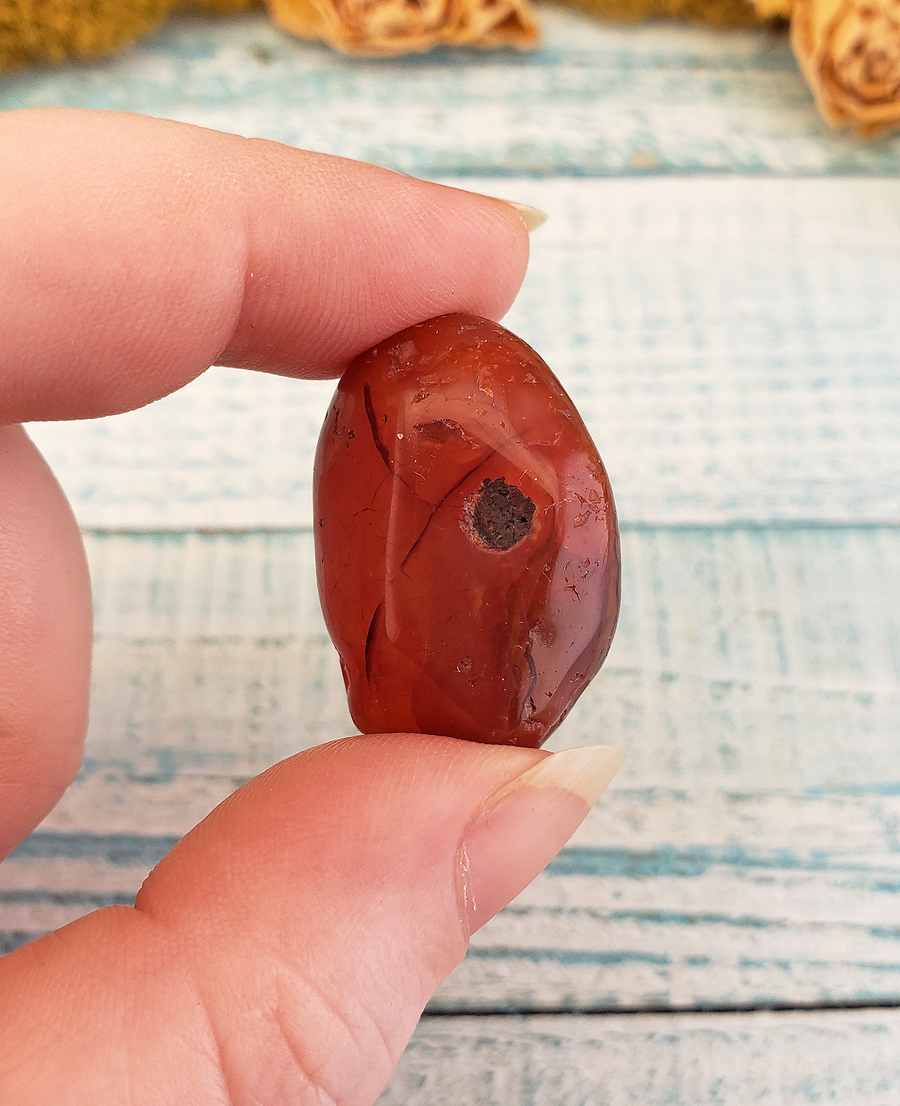 Carnelian Polished Tumbled Gemstone - One Stone or Bulk Wholesale Lots - Close Up of Natural Texture
