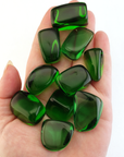 Green Obsidian Manmade Tumbled Stone - One Stone - In Hand on White Background