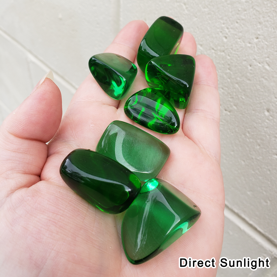 Green Obsidian Manmade Tumbled Stone - One Stone - In Outdoor Light