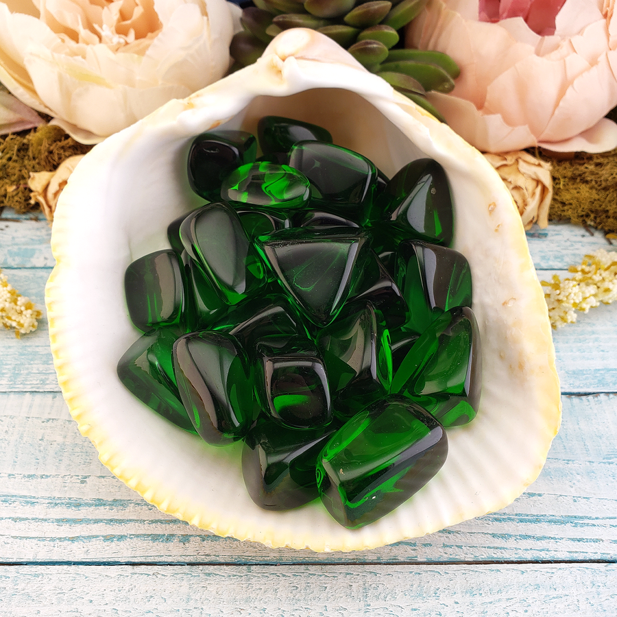Green Obsidian Manmade Tumbled Stone - One Stone - In Shell