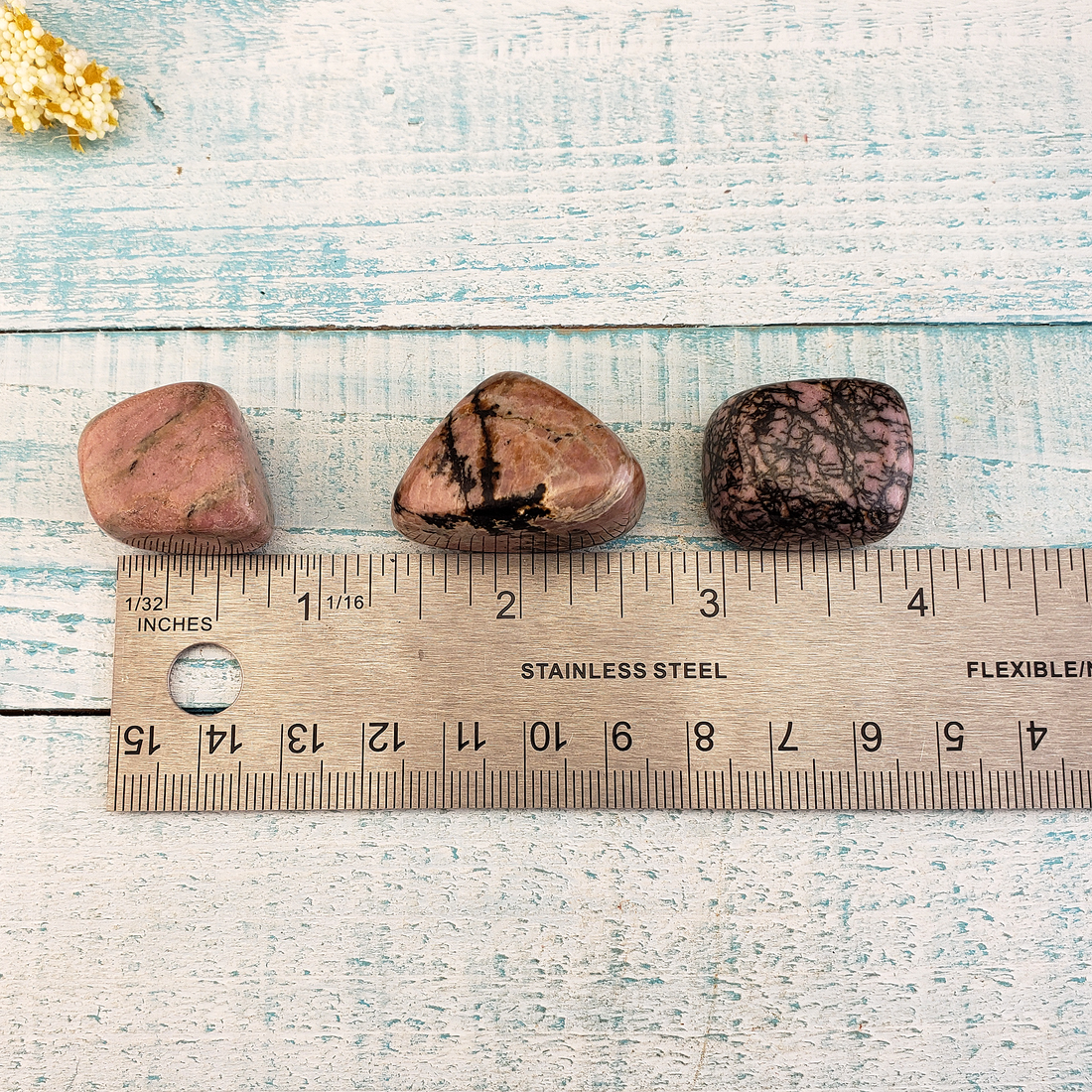 Rhodonite Natural Crystal Tumbled Stone - One Stone - Measurement