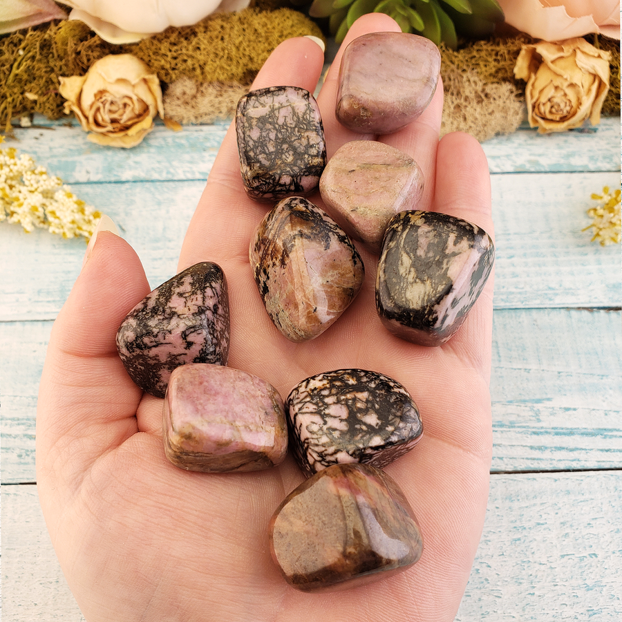Rhodonite Natural Crystal Tumbled Stone - One Stone - Handful of Tumbled Stones