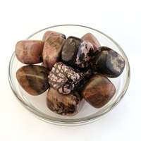 Rhodonite Natural Crystal Tumbled Stone - One Stone - In Glass Bowl