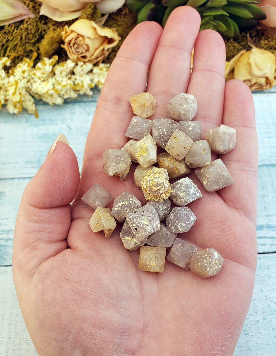 Beta Quartz Rough Natural Gemstone Octahedron - Group in Hand