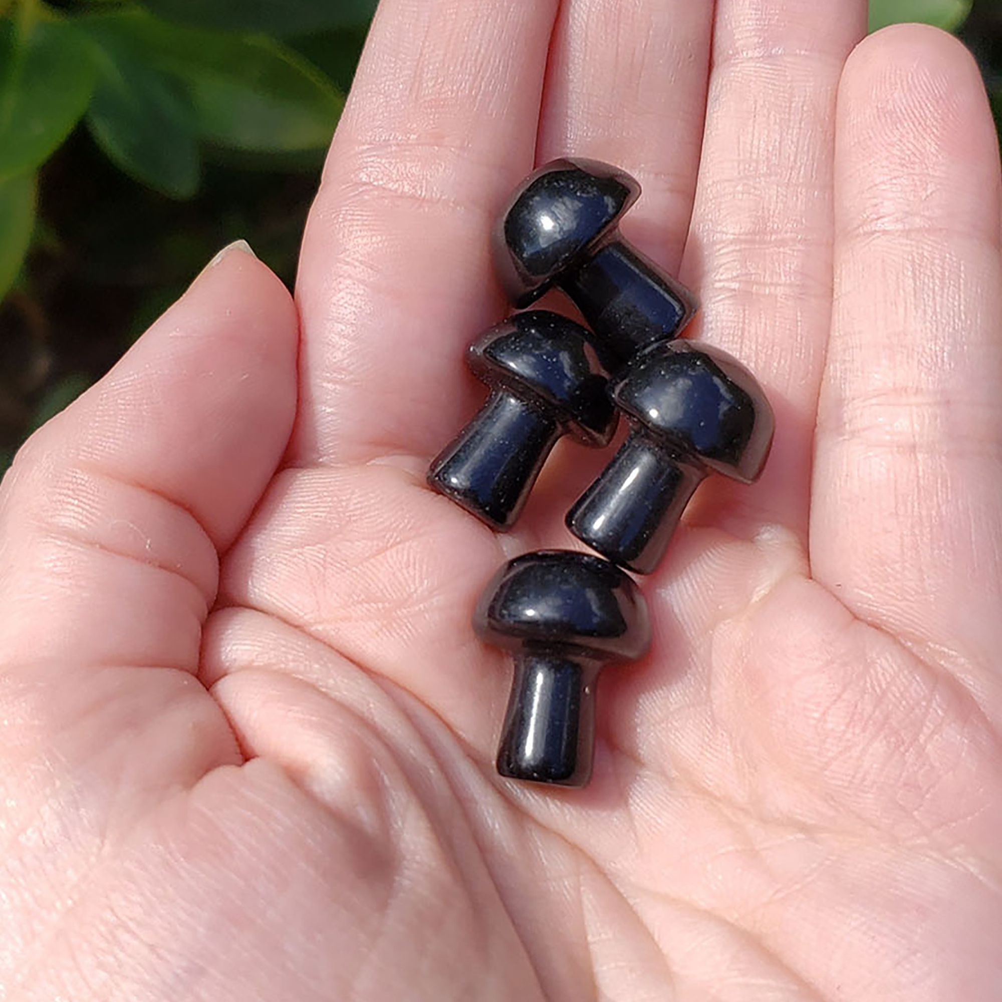 Black Obsidian Natural Gemstone Mushroom Toadstool Mini Carving - Crystal Shrooms in Sunlight