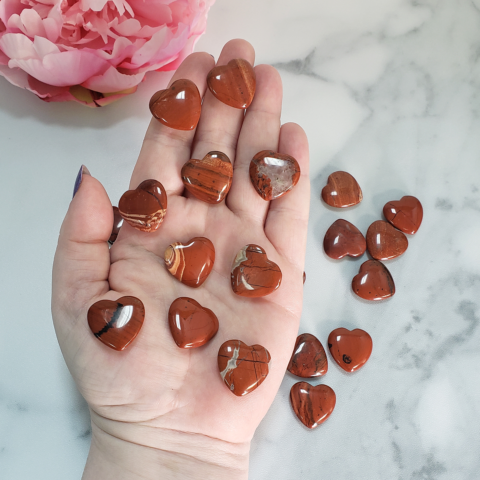 Red Jasper Stone Natural Crystal Heart Mini Carving - Red Jasper Crystal Hearts in Hand