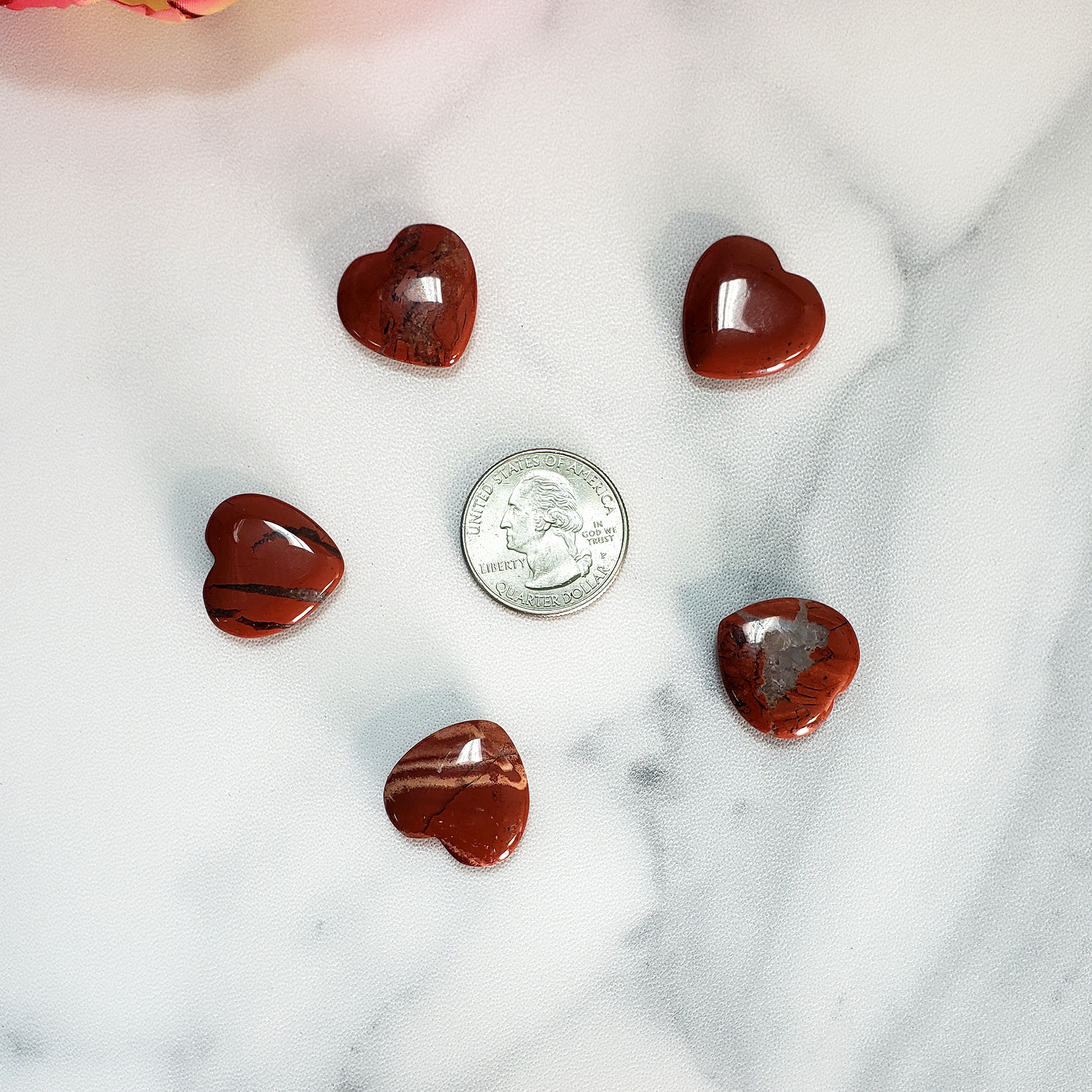 Red Jasper Stone Natural Crystal Heart Mini Carving - Red Jasper Crystal Heart Shaped Carvings Size Comparison