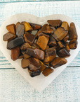 Freeform Tigers Eye Pebble Chips - By the Ounce - In Selenite Bowl