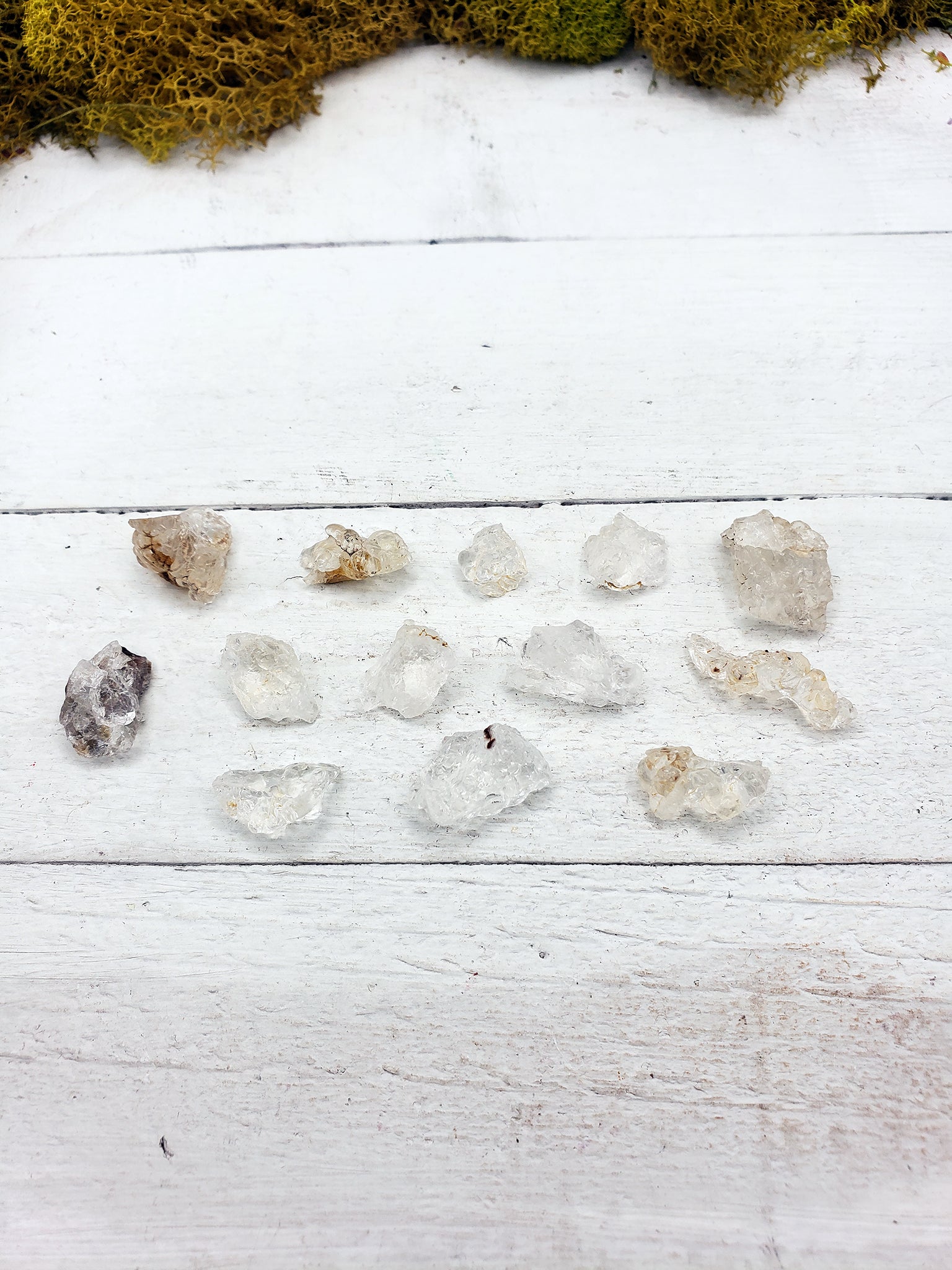 hyalite stones on white display board